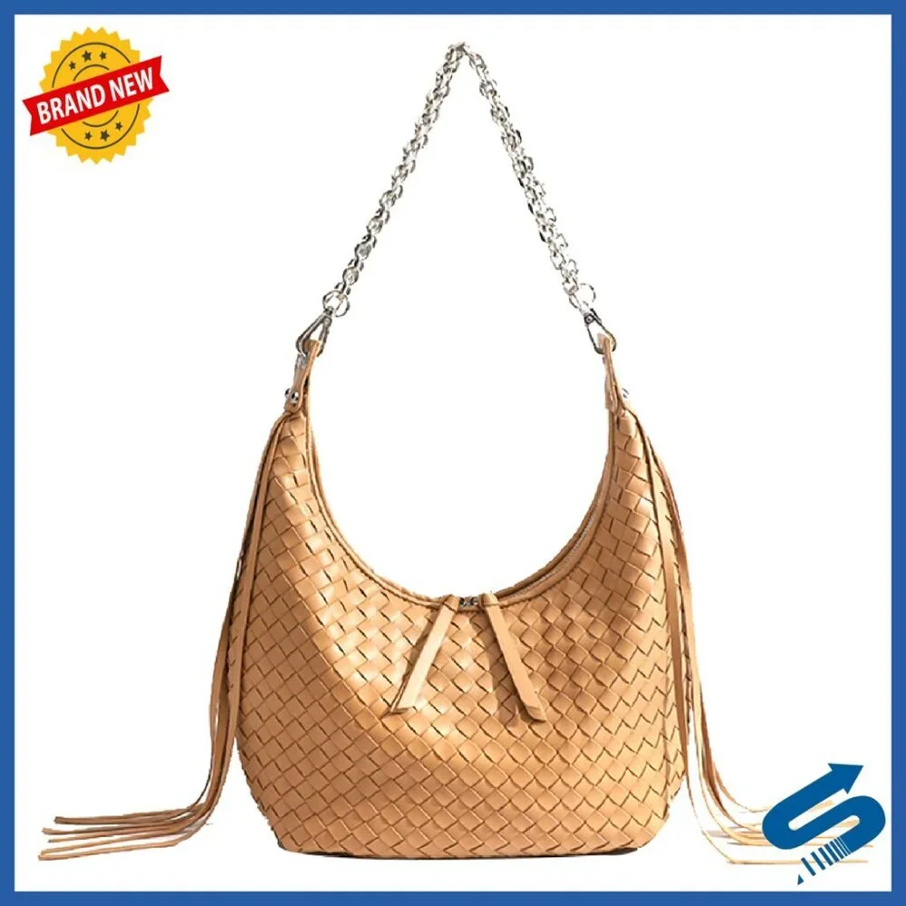 Fringe Hobo Bag Retro Handmade Woven Tote Vegan Leather Shoulder Purse
